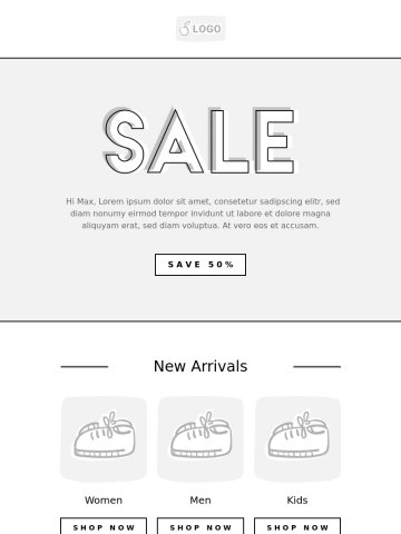 Newsletter template before using the 1-Click-Design-Feature